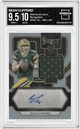 Sean Clifford from the 2023 Panini Select set graded by Arena Club and given an overall grade of 9.5.