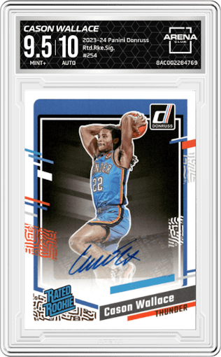 Cason Wallace from the 2023-24 Panini Donruss set graded by Arena Club and given an overall grade of 9.5.