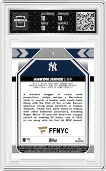 Aaron Judge from the 2024 Topps Fanatics Fest set graded by Arena Club and given an overall grade of 9.