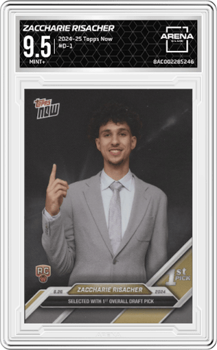 Zaccharie Risacher from the 2024-25 Topps Now set graded by Arena Club and given an overall grade of 9.5.