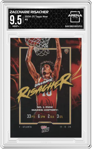 Zaccharie Risacher  from the 2024-25 Topps Now set graded by Arena Club and given an overall grade of 9.5.