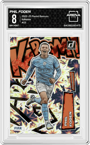 Phil Foden from the 2022-23 Panini Donruss  set graded by Arena Club and given an overall grade of 8.