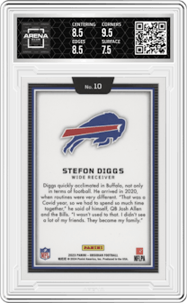Stefon Diggs from the 2023 Panini Obsidian set graded by Arena Club and given an overall grade of 8.