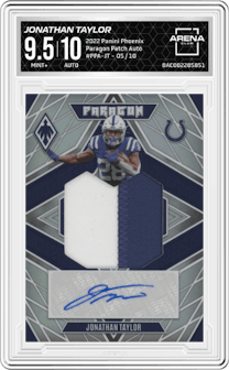 Jonathan Taylor from the 2022 Panini Phoenix set graded by Arena Club and given an overall grade of 9.5.