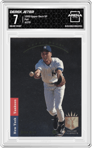 Derek Jeter from the 1993 Upper Deck SP set featuring a Foil parallel graded by Arena Club and given an overall grade of 7.