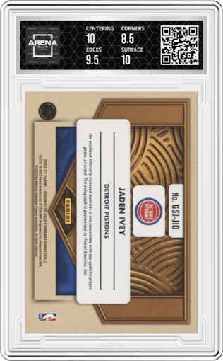 Jaden Ivey from the 2022-23 Panini Chronicles  set graded by Arena Club and given an overall grade of 9.