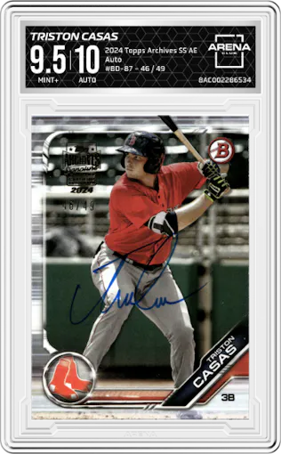 Triston Casas from the 2024 Topps Archives Signature Series Active Player Edition set graded by Arena Club and given an overall grade of 9.5.