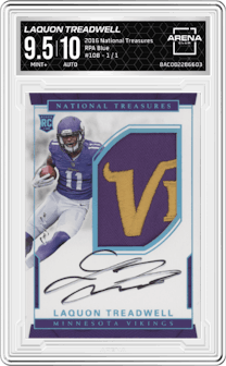 Laquon Treadwell from the 2016 Panini National Treasures set featuring a Blue parallel graded by Arena Club and given an overall grade of 9.5.