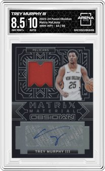 Trey Murphy III from the 2023-24 Panini Obsidian set graded by Arena Club and given an overall grade of 8.5.