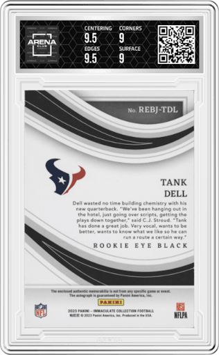 Tank Dell from the 2023 Panini Immaculate Collection  set graded by Arena Club and given an overall grade of 9.5.