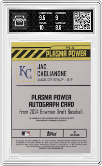 Jac Caglianone  from the 2024 Bowman Draft set graded by Arena Club and given an overall grade of 9.