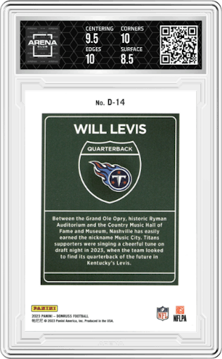 Will Levis from the 2023 Panini Donruss set graded by Arena Club and given an overall grade of 9.