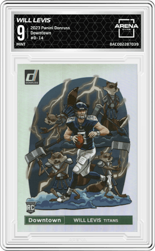 Will Levis from the 2023 Panini Donruss set graded by Arena Club and given an overall grade of 9.