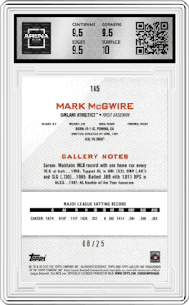 Mark McGwire from the 2022 Topps Gallery set featuring a Orange parallel graded by Arena Club and given an overall grade of 10.