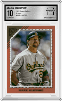 Mark McGwire from the 2022 Topps Gallery set featuring a Orange parallel graded by Arena Club and given an overall grade of 10.