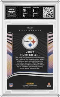 Joey Porter Jr. from the 2023 Panini Illusions set graded by Arena Club and given an overall grade of 8.5.