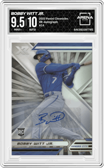 Bobby Witt Jr. from the 2022 Panini Chronicles set graded by Arena Club and given an overall grade of 9.5.