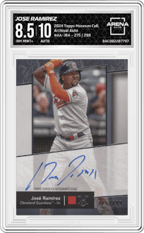 Jose Ramirez from the 2024 Topps Museum Collection set graded by Arena Club and given an overall grade of 8.5.