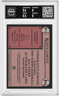 Steve Garvey from the 2024 Topps  set featuring a Gold parallel graded by Arena Club and given an overall grade of 8.5.