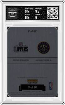 Jerome Robinson / Michael Porter Jr. from the 2018-19 Panini Instant NBA set featuring a Green parallel graded by Arena Club and given an overall grade of 6.5.