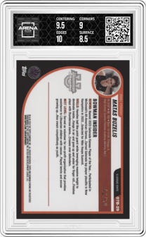 Matas Buzelis from the 2023-24 Bowman U Chrome set featuring a Gold  parallel graded by Arena Club and given an overall grade of 9.