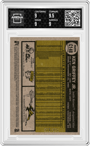 Ken Griffey Jr. from the 2010 Topps Heritage set featuring a Refractor parallel graded by Arena Club and given an overall grade of 9.