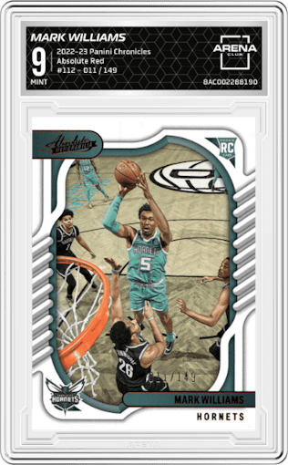 Mark Williams from the 2022-23 Panini Chronicles  set featuring a Red parallel graded by Arena Club and given an overall grade of 9.