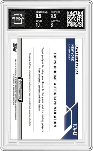 Lawrence Taylor from the 2023 Topps Composite set featuring a Gold Geometric parallel graded by Arena Club and given an overall grade of 8.5.
