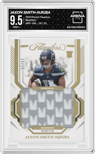 Jaxon Smith-Njigba from the 2023 Panini Flawless set graded by Arena Club and given an overall grade of 9.5.