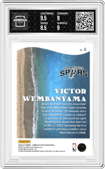Victor Wembanyama from the 2023-24 Donruss Optic set graded by Arena Club and given an overall grade of 9.