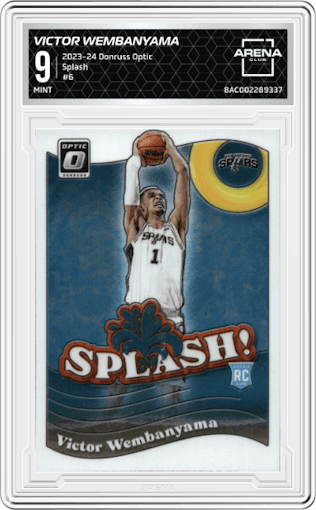 Victor Wembanyama from the 2023-24 Donruss Optic set graded by Arena Club and given an overall grade of 9.