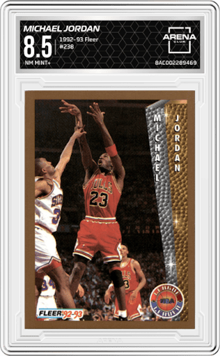 Michael Jordan from the 1992-93 Fleer  set graded by Arena Club and given an overall grade of 8.5.
