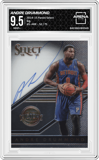 Andre Drummond from the 2014-15 Panini Select set graded by Arena Club and given an overall grade of 9.5.