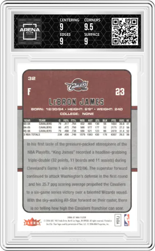 Lebron James from the 2006-07 Fleer set graded by Arena Club and given an overall grade of 9.
