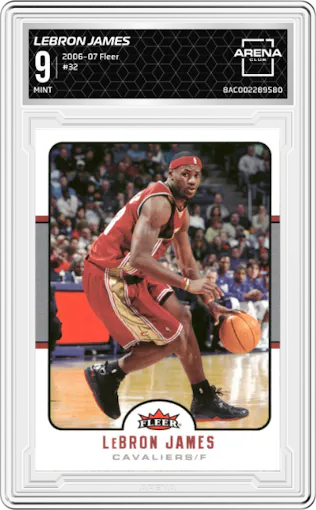 Lebron James from the 2006-07 Fleer set graded by Arena Club and given an overall grade of 9.