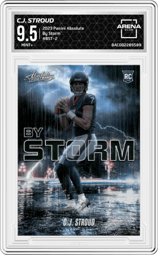 C.J. Stroud from the 2023 Panini Absolute set graded by Arena Club and given an overall grade of 9.5.