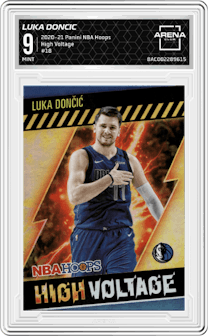Luka Doncic from the 2020-21 Panini NBA Hoops set graded by Arena Club and given an overall grade of 9.