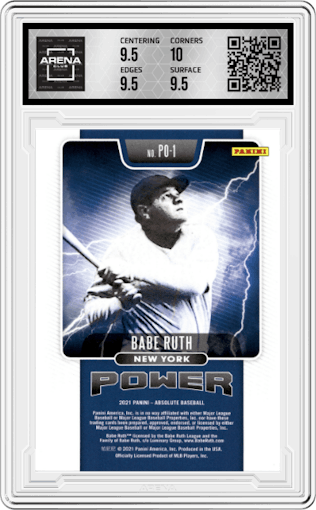 Babe Ruth from the 2021 Panini Absolute set featuring a Red parallel graded by Arena Club and given an overall grade of 10.