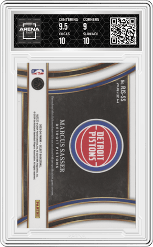 Marcus Sasser from the 2023-24 Panini Select  set graded by Arena Club and given an overall grade of 9.5.