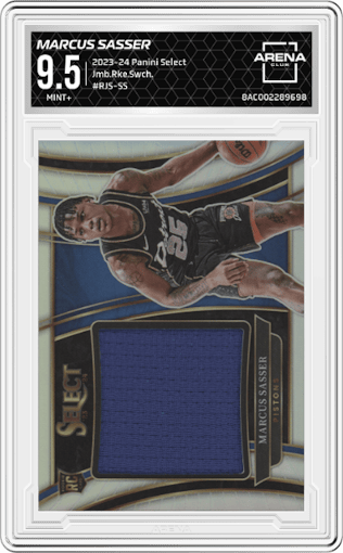 Marcus Sasser from the 2023-24 Panini Select  set graded by Arena Club and given an overall grade of 9.5.