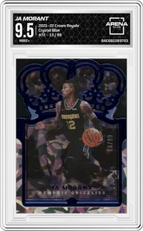 Ja Morant from the 2021-22 Crown Royale set featuring a Crystal Blue parallel graded by Arena Club and given an overall grade of 9.5.