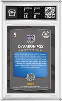 De'Aaron Fox from the 2017-18 Panini Donruss set graded by Arena Club and given an overall grade of 9.5.
