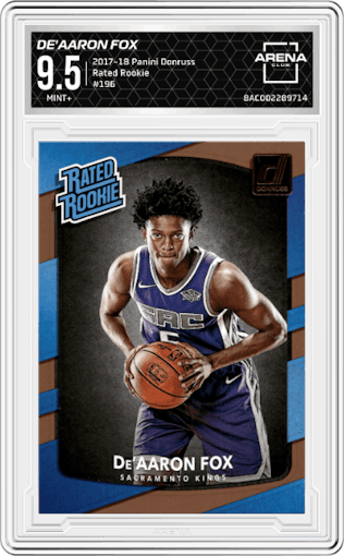 De'Aaron Fox from the 2017-18 Panini Donruss set graded by Arena Club and given an overall grade of 9.5.