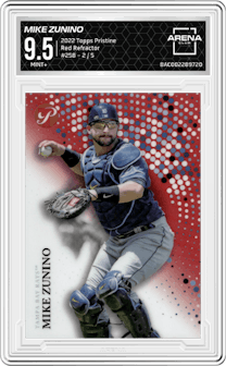 Mike Zunino from the 2022 Topps Pristine set featuring a Red Refractor parallel graded by Arena Club and given an overall grade of 9.5.
