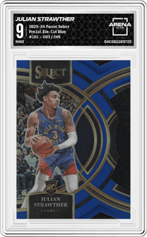Julian Strawther from the 2023-24 Panini Select  set featuring a Die-Cut Blue parallel graded by Arena Club and given an overall grade of 9.