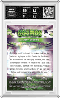 Jackson Chourio from the 2024 Topps Cosmic Chrome set graded by Arena Club and given an overall grade of 9.
