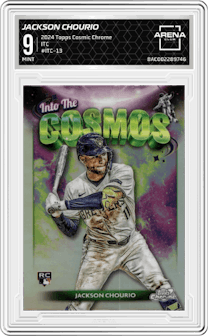 Jackson Chourio from the 2024 Topps Cosmic Chrome set graded by Arena Club and given an overall grade of 9.