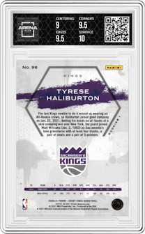 Tyrese Haliburton from the 2020-21 Panini Court Kings set graded by Arena Club and given an overall grade of 9.5.