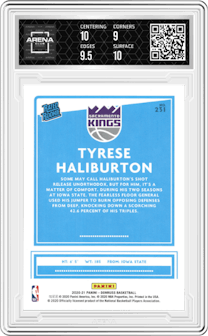 Tyrese Haliburton from the 2020-21 Panini Donruss set graded by Arena Club and given an overall grade of 9.5.