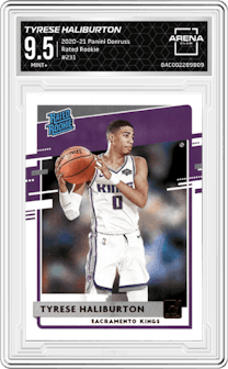 Tyrese Haliburton from the 2020-21 Panini Donruss set graded by Arena Club and given an overall grade of 9.5.